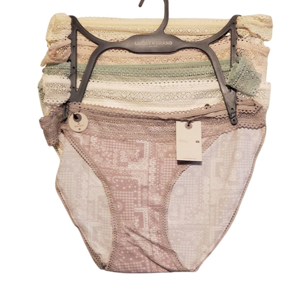 NEW Lucky Brand 5 pk multi color/pattern lace waisted bikinis L